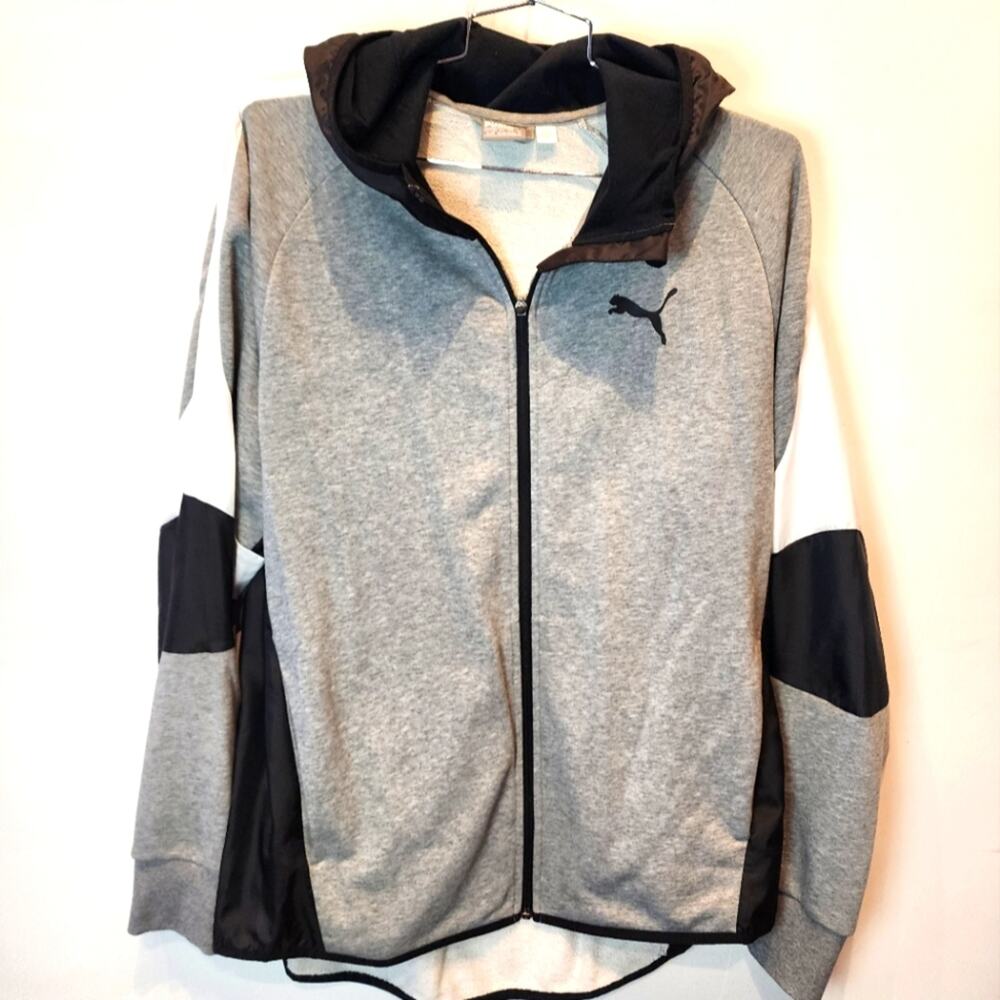 Puma Men's Black & Gray Sweatshirt Hooded Zip‎ Cardigan Athletic Jacket XL